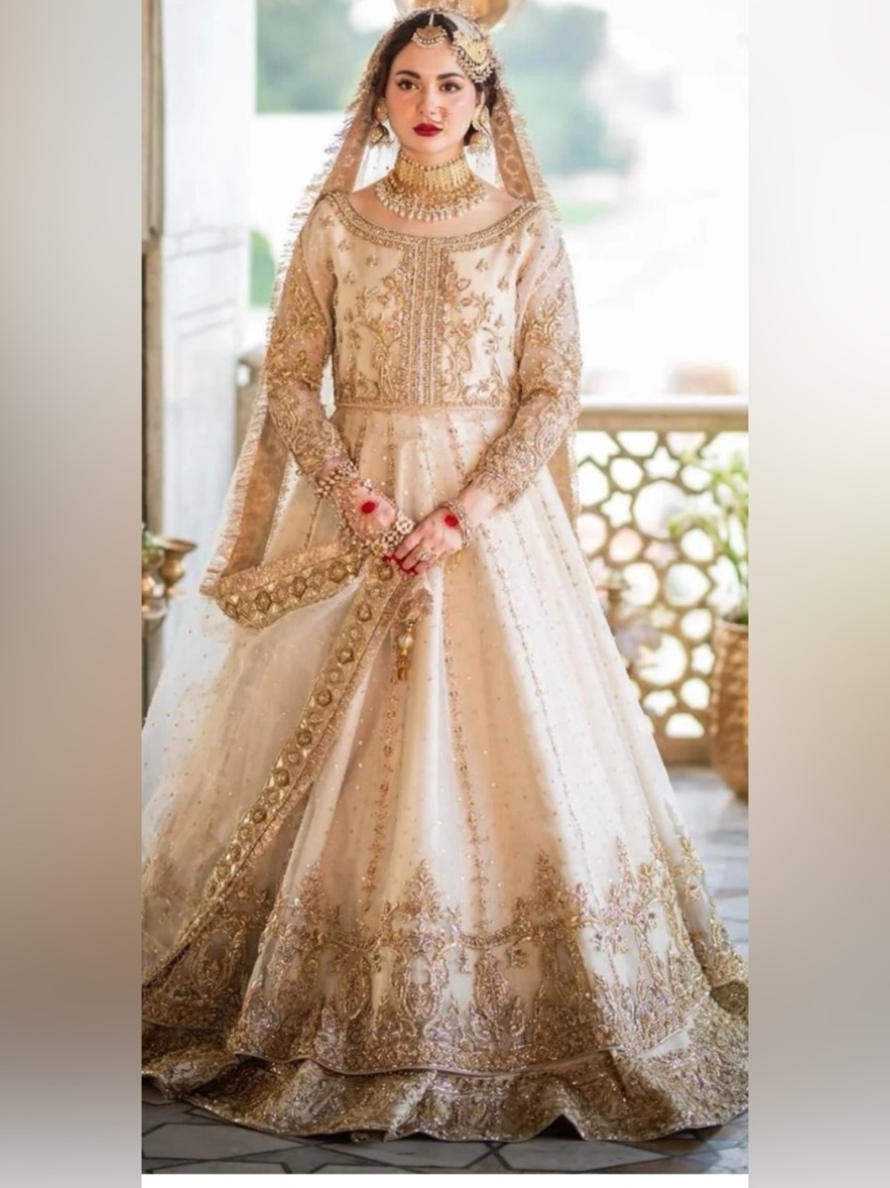 Elegant Cream & Gold Embroidered  off white Dress - Formal Party Gown